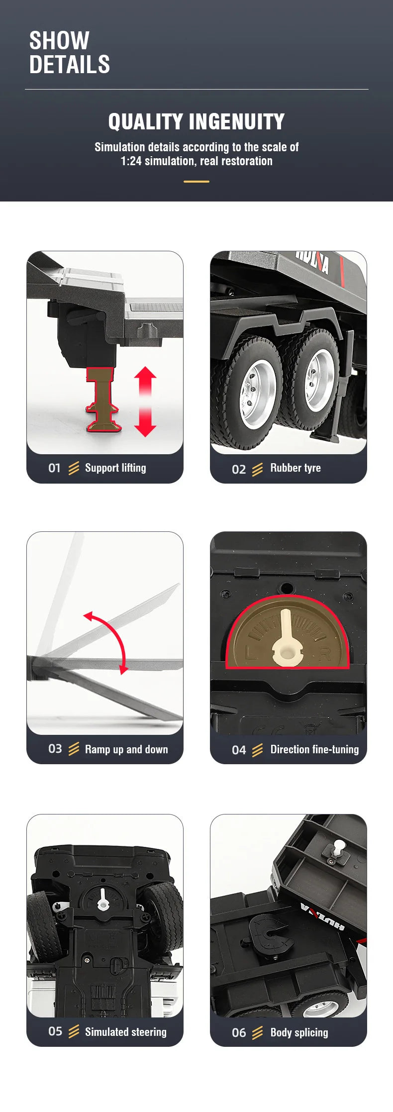 Huina 1318 1:18 RC Flatbed Transport Truck – 9-Channel Alloy Trailer Model