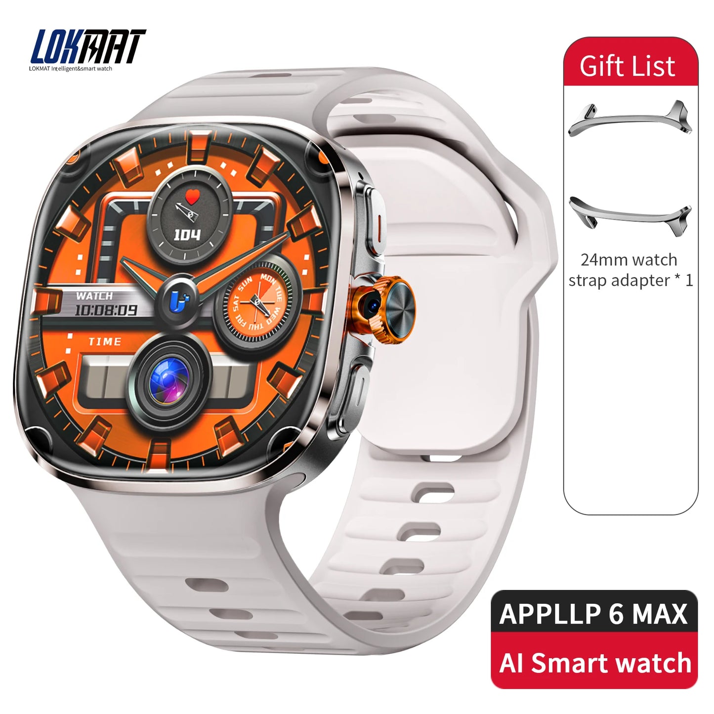 LOKMAT APPLLP 6 MAX – Android Smart Watch Phone | 2.16-Inch AMOLED Display | 4G/5G SIM | Rotating Camera | AI ChatGPT Integration