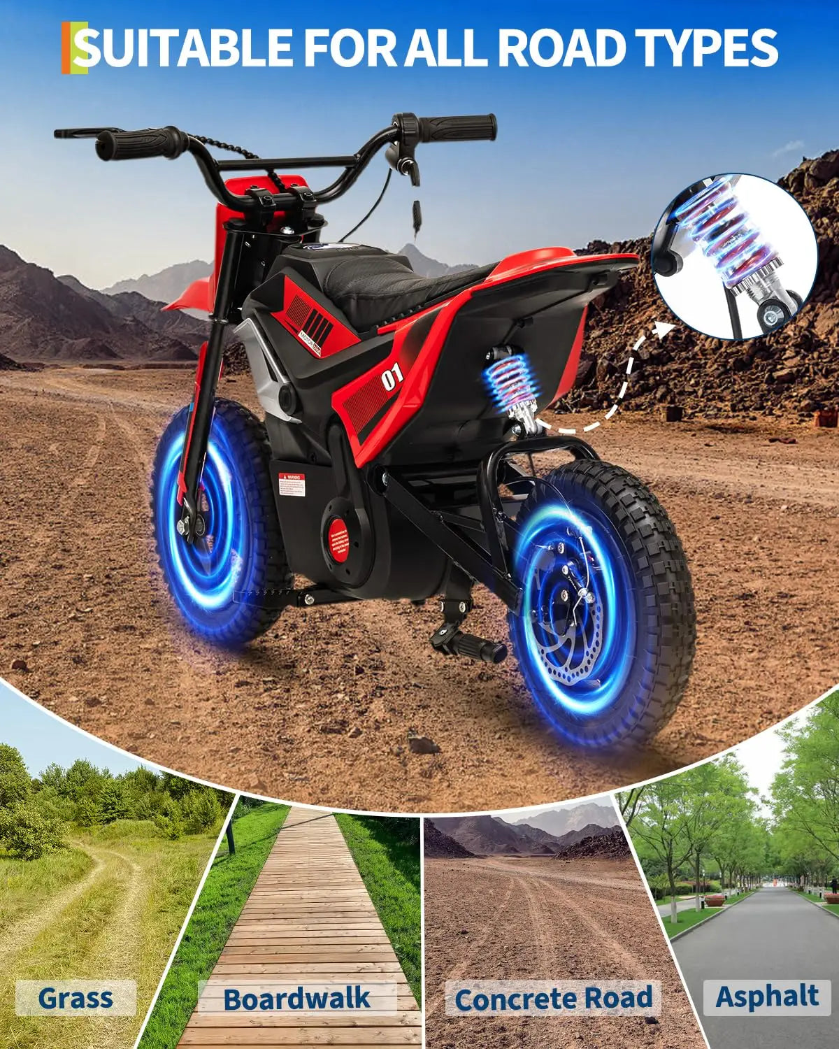 24V 350W Kids Electric Dirt Bike – Ride-On Motorcycle with Bluetooth, Suspension, and Realistic Off-Road Performance