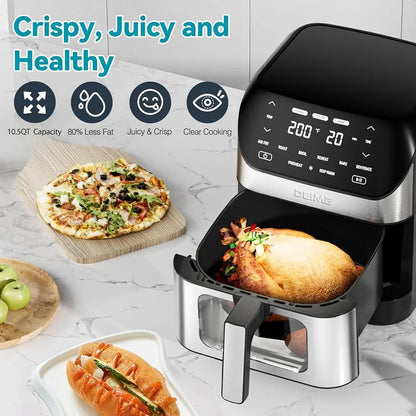DEIME 10.2QT Large Air Fryer Oven with Viewing Window & 10 Preset Cooking Modes, 1700W Digital Touchscreen Healthy Cooker