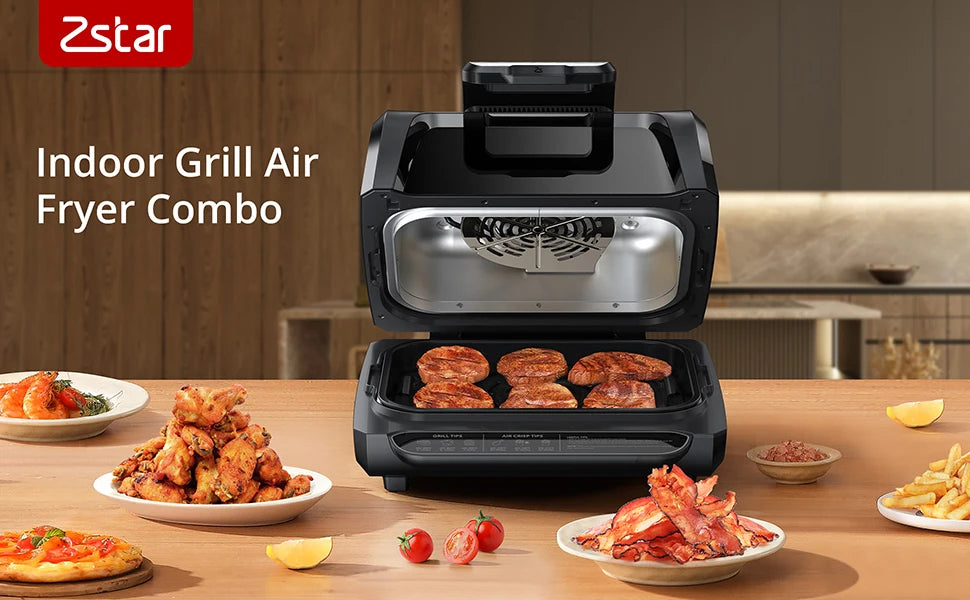 7-in-1 Smokeless Indoor Electric Air Grill Fryer Combo with See-Through Window