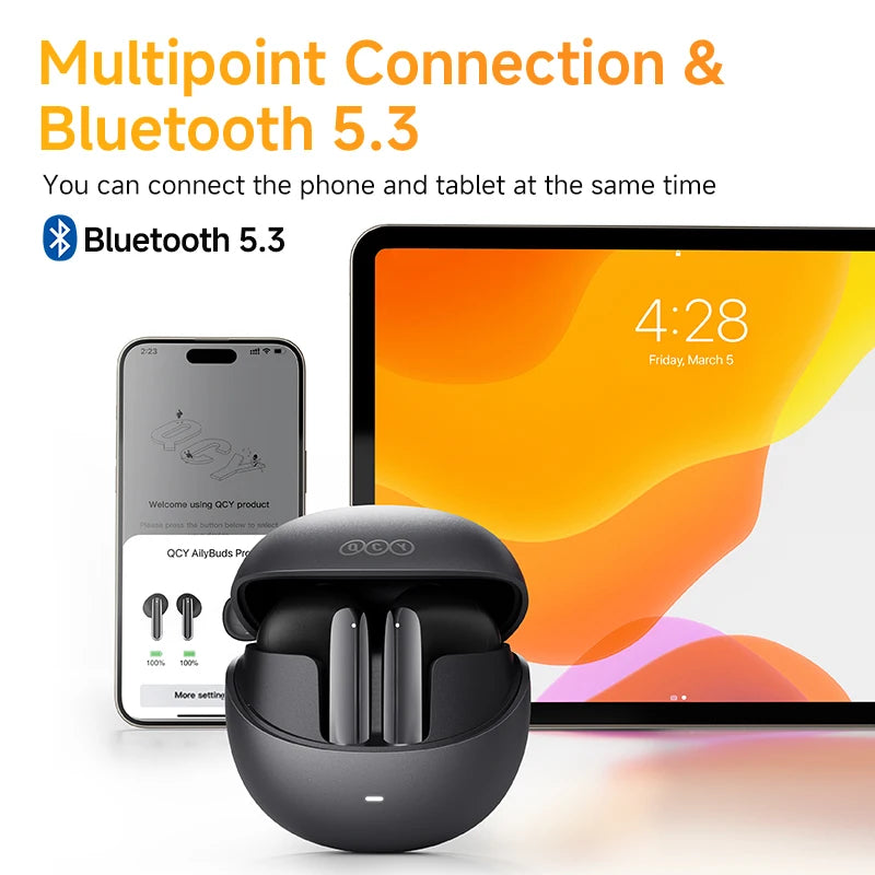 QCY HT10 AilyBuds Pro+ ANC Wireless Earphone Al Audio Hi-res with LDAC Bluetooth 5.3 Earbuds Adaptive ANC Multipoint Connection