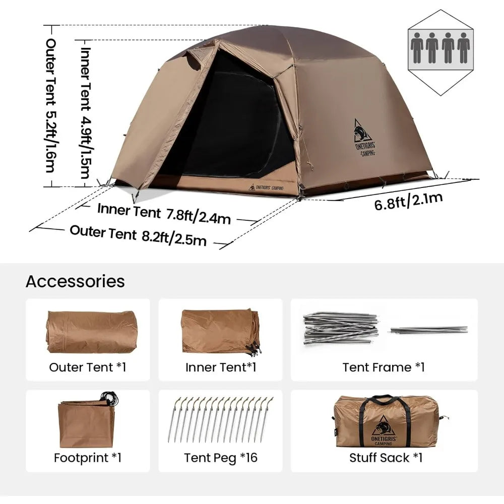 4 Person Camping Tent – 3 Season Family Shelter, Easy Setup Backpacking Tent, 5000mm Waterproof Bottom and Floor Mat Included