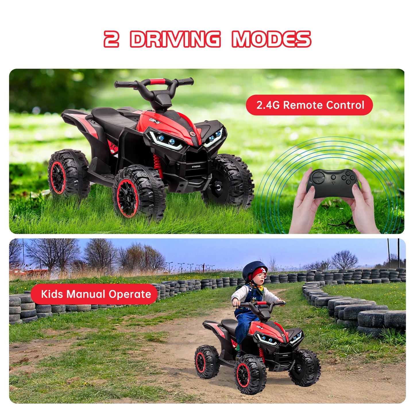 12V Kids Ride-On ATV Quad – Electric Four-Wheeler with Dual Motors, LED Lights, USB Music, and Treaded Tires for Ages 3–6