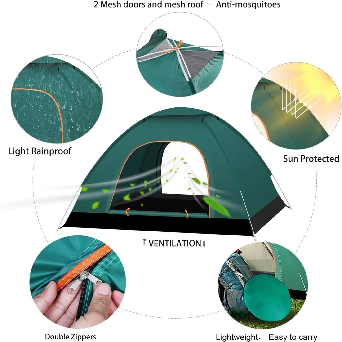 Automatic Pop Up Camping Tent for 2-3 People Waterproof Portable Outdoor Sheltererson