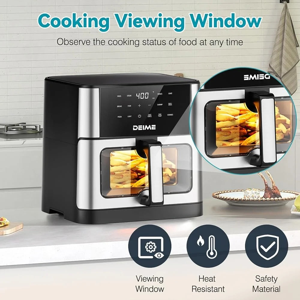 DEIME 10.2QT Large Air Fryer Oven with Viewing Window & 10 Preset Cooking Modes, 1700W Digital Touchscreen Healthy Cooker