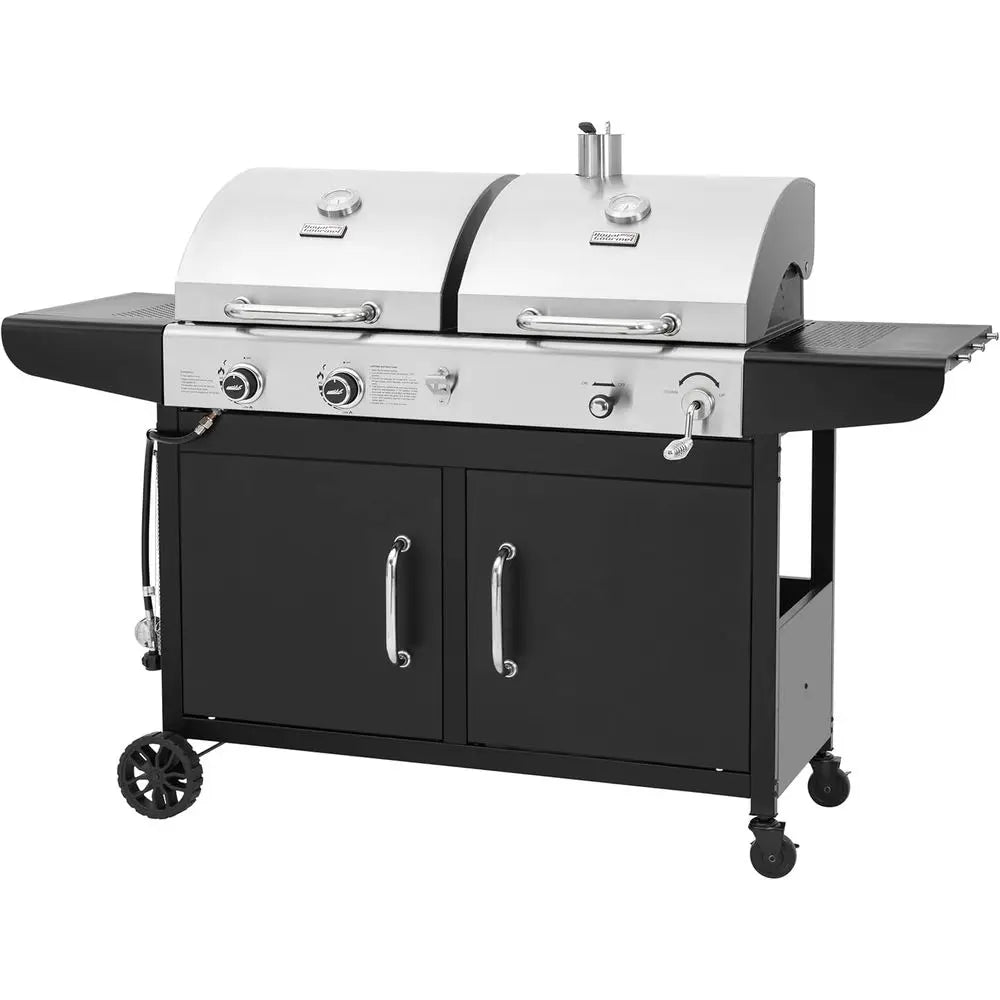 ZH3002N Propane Gas & Charcoal Grill Combo – Dual Fuel BBQ Grill with Cabinet & Side Shelves