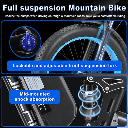 Kajelaisi 3000W Dual Motor Electric Bike – 52V 26Ah Battery, Full Suspension, Hydraulic Brakes, 24x4.0 Fat Tires, 38 MPH Off-Road E-Bike for Adults