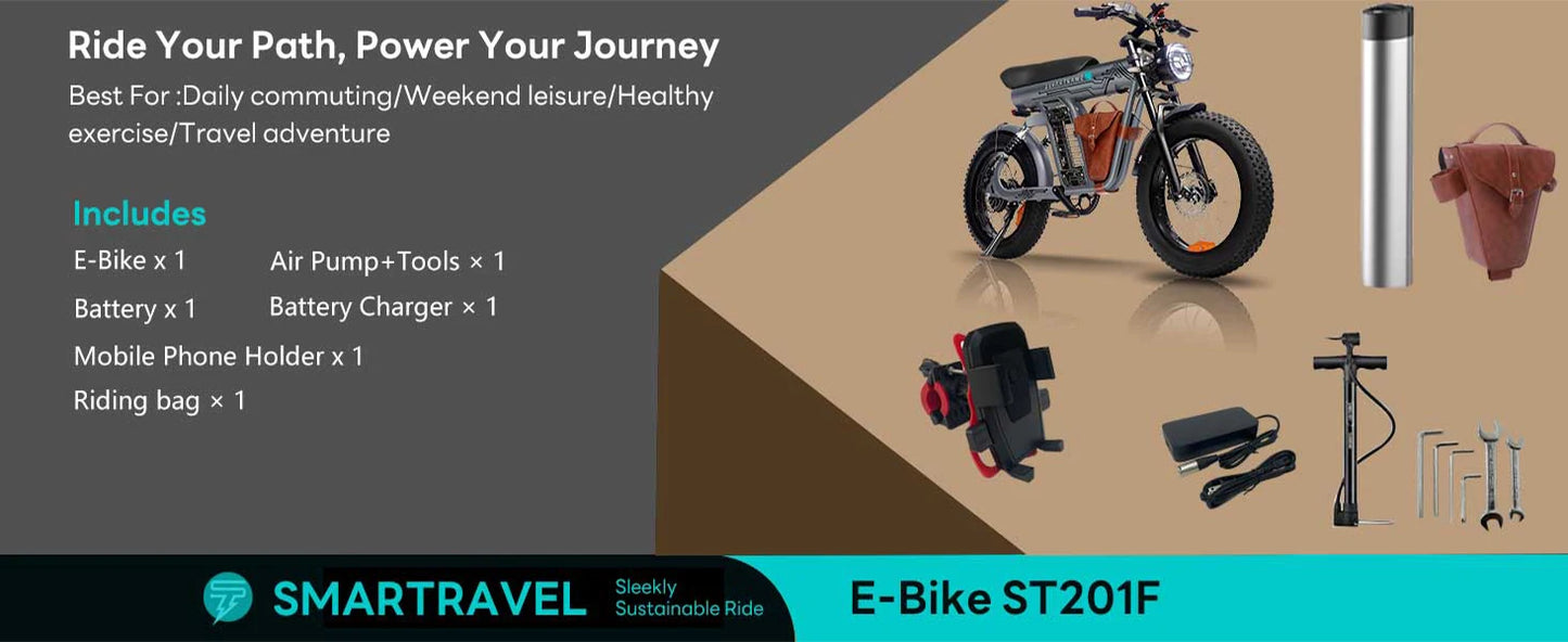 SmartTravel 1200W Electric Bike for Adults – 48V 23Ah Battery, 32MPH Fat Tire Commuter E-Bike with Full Suspension & Hydraulic Brakes