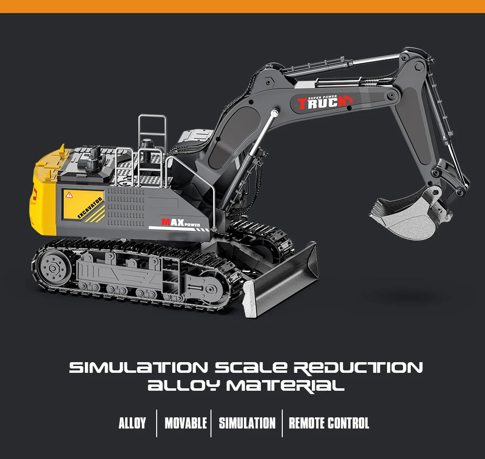 1:18 Alloy RC Excavator – 17-Channel Full Simulation Construction Vehicle