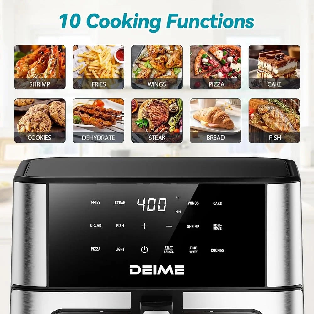 DEIME 10.2QT Large Air Fryer Oven with Viewing Window & 10 Preset Cooking Modes, 1700W Digital Touchscreen Healthy Cooker
