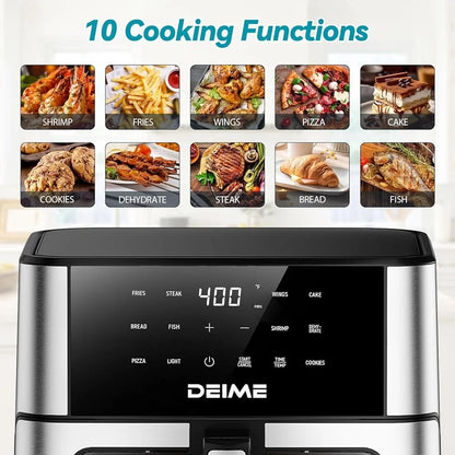 DEIME 10.2QT Large Air Fryer Oven with Viewing Window & 10 Preset Cooking Modes, 1700W Digital Touchscreen Healthy Cooker