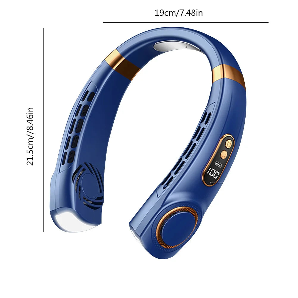 Bladeless Portable Neck Fan – USB Rechargeable, 5-Speed, Digital Display