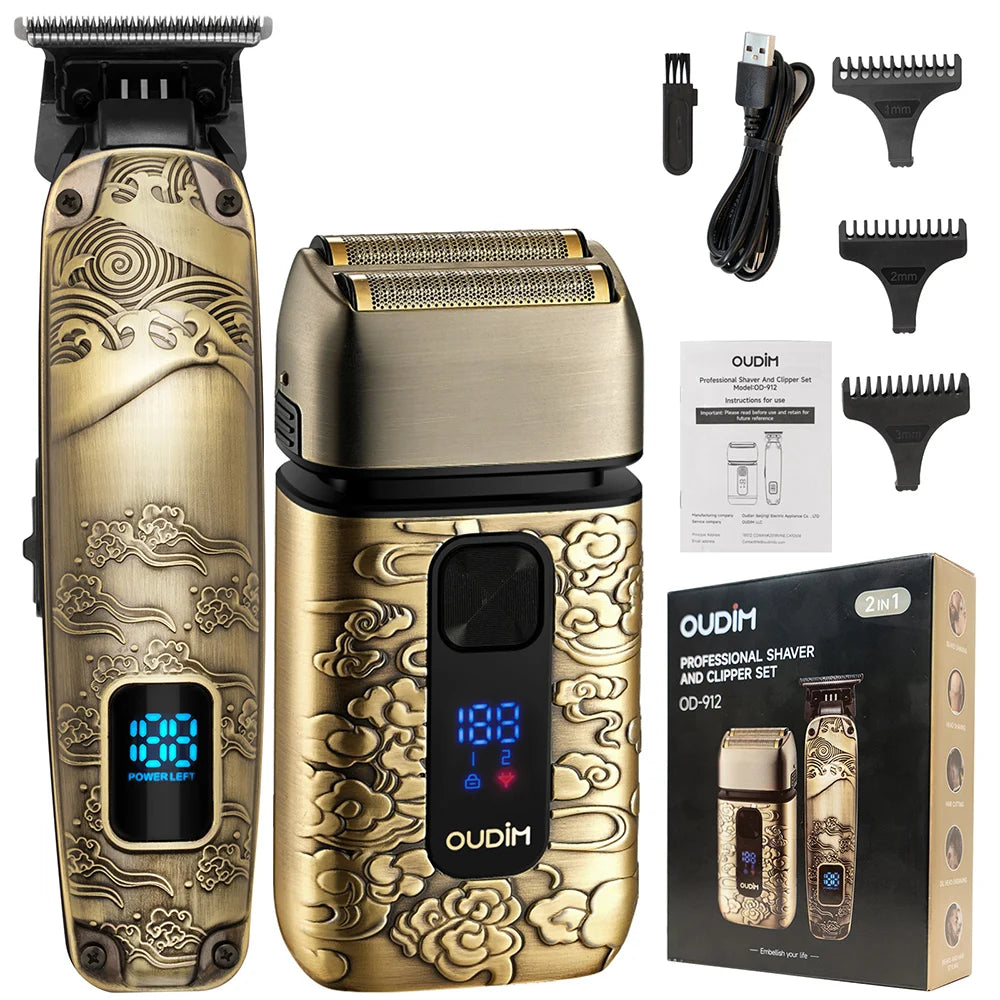 OUDIM 2-in-1 Professional Shaver & Clipper Set with High-Speed Motor, Type-C Fast Charging & LED Display