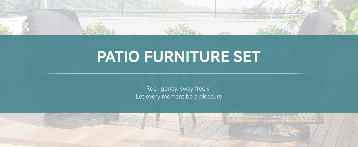 3-Piece Patio Bistro Set with Swivel Rocking Chairs & Glass Coffee Table