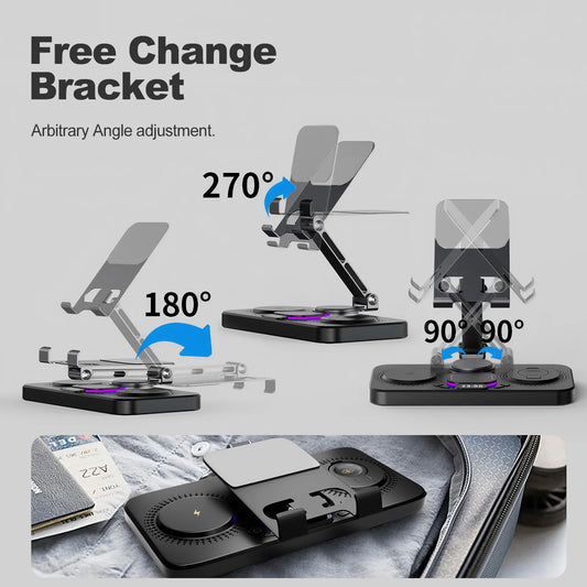 7 in 1 Wireless Charger Station Multiple Devices For iPhone iPad AirPods and Apple Watch-iPhone Fast Charge Night Lamp Clock