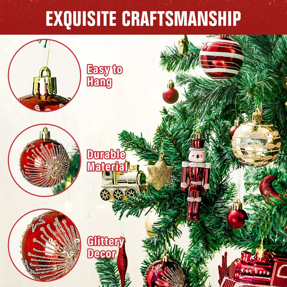 50Pcs Christmas Tree Hanging Decors Decorative Red and Golden Xmas Tree Pendants Shatterproof Home Xmas Decoration for New Year