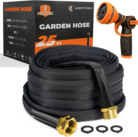 Flexible Garden Hose 25FT Lightweight Kink-Free Water Hose with 9 Spray Nozzle