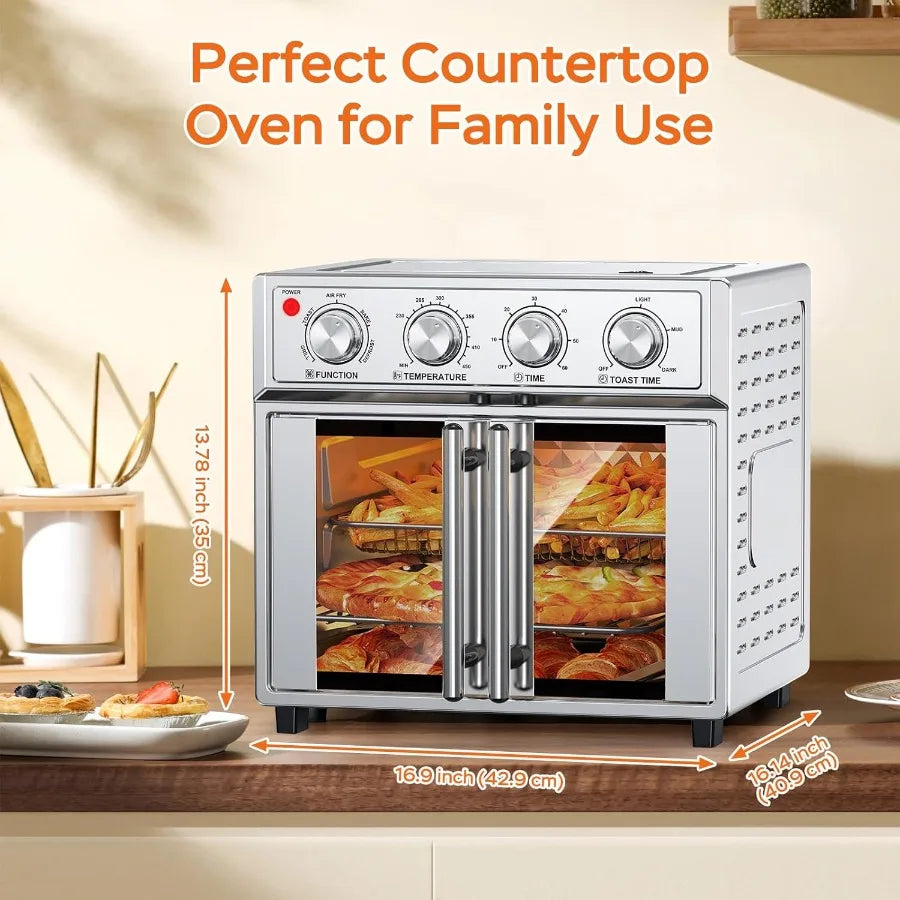 26QT Air Fryer Toaster Oven Combo with French Doors – 1700W Stainless Steel Convection Countertop Oven with 7 Presets for Baking, Toasting, Broiling & Air Frying