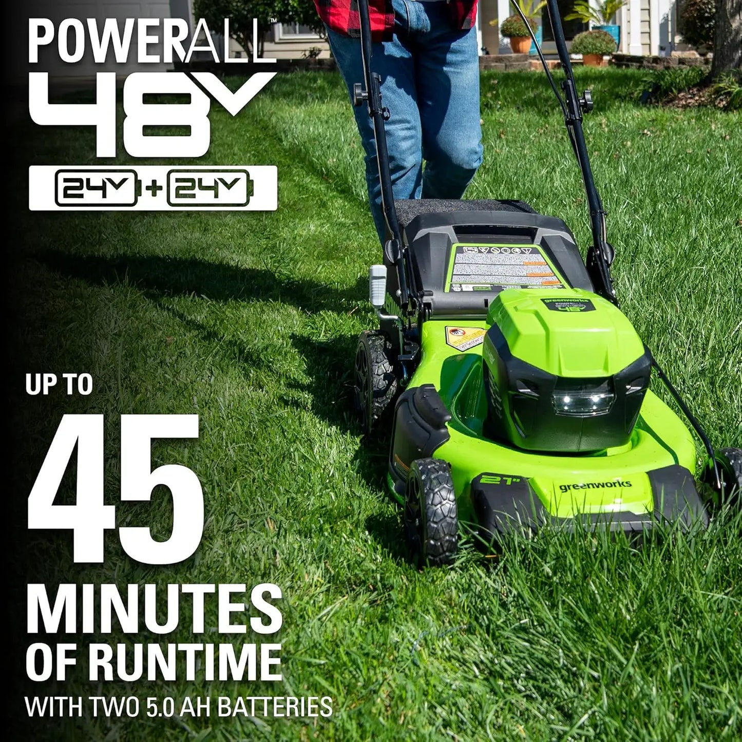 Greenworks 48V 21" Self-Propelled Cordless Lawn Mower – Brushless Motor, 4-in-1 Cutting, Dual 5.0Ah Batteries & Charger, 45 Min Runtime