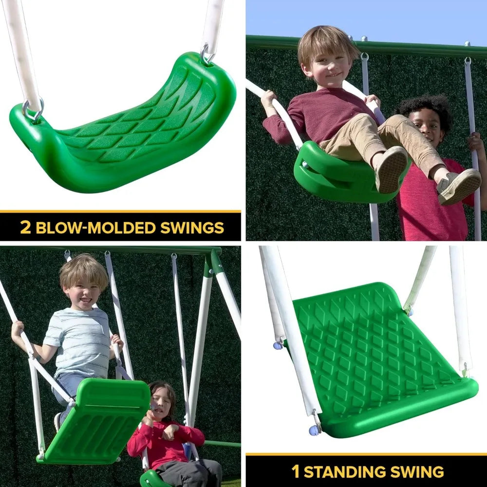 Park Ridge 8-in-1 Metal Swing Set – Outdoor Playground with Slide, Swings, Roman Glider, Teeter Totter & Anchor Kit – ASTM Certified for Kids Ages 3–8