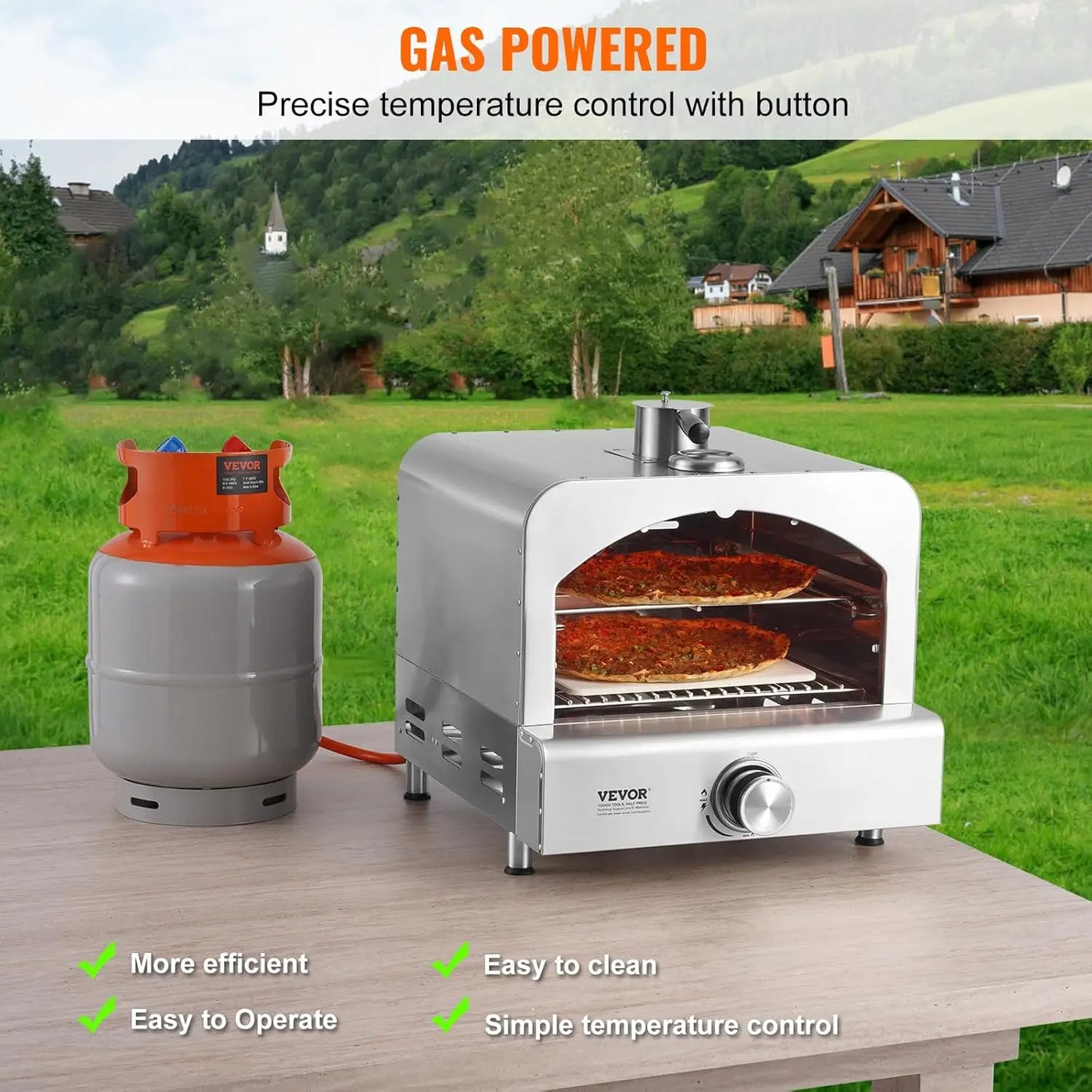Vevor 2-in-1 Outdoor Gas Pizza Oven & Grill – Stainless Steel, 1000°F Max Heat, with Pizza Stone, Visual Door & Thermometer