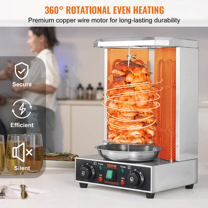 SucceBuy Shawarma Grill Machine 13lbs Electric Vertical Rotisserie with Dual Heating Control & 360° Rotational Heating