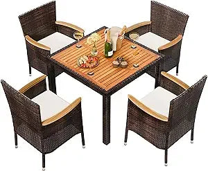 7 Piece Outdoor Patio Dining Set – Wicker Rattan Table & Chairs with Cushions