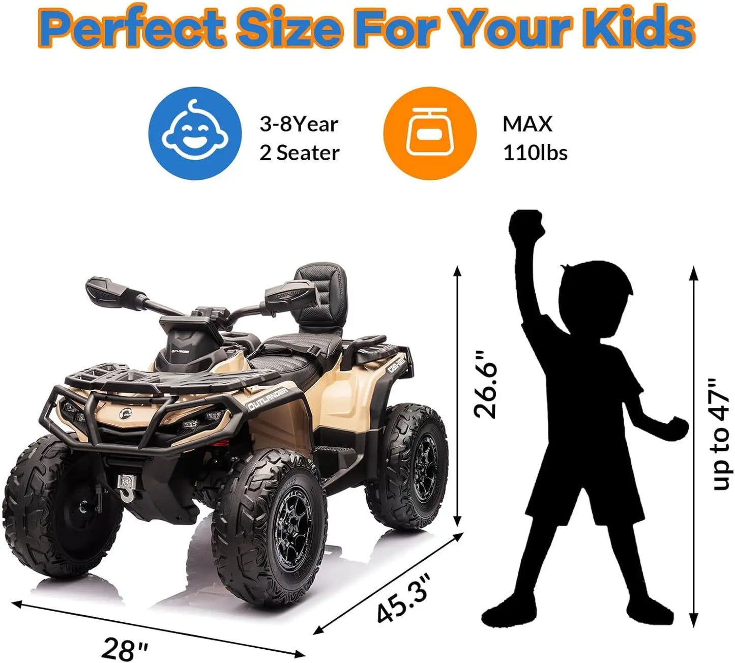 24V 2-Seater Ride-On ATV for Kids with Bluetooth, Leather Seats, 3 Speeds & Realistic Controls – Electric 4-Wheeler Toy for Ages 3+