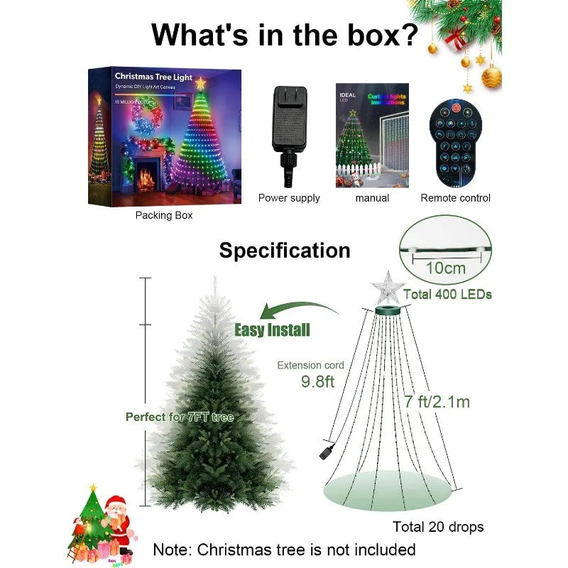 Auto Spinning Christmas Tree Lights Remote Control RGB Warm White 11 Modes 3H/6H Timer 300 LED for 6.6ft Tree Decoration