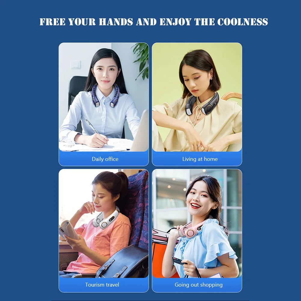 Bladeless Portable Neck Fan – USB Rechargeable, 5-Speed, Digital Display