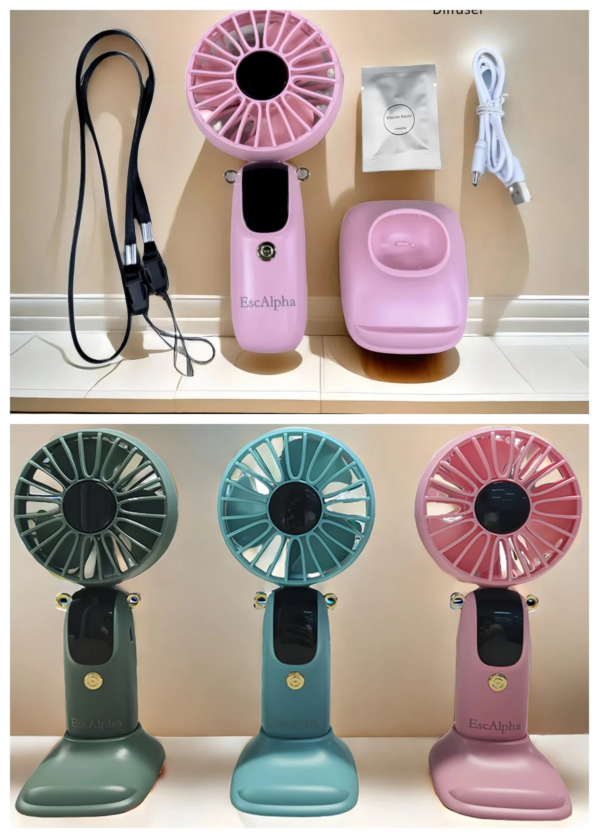 USB Rechargeable Silent Fan Set for Summer Gift, Multi-Purpose 6-Speed Handheld Fan with Display, Summer Cooling, Portab