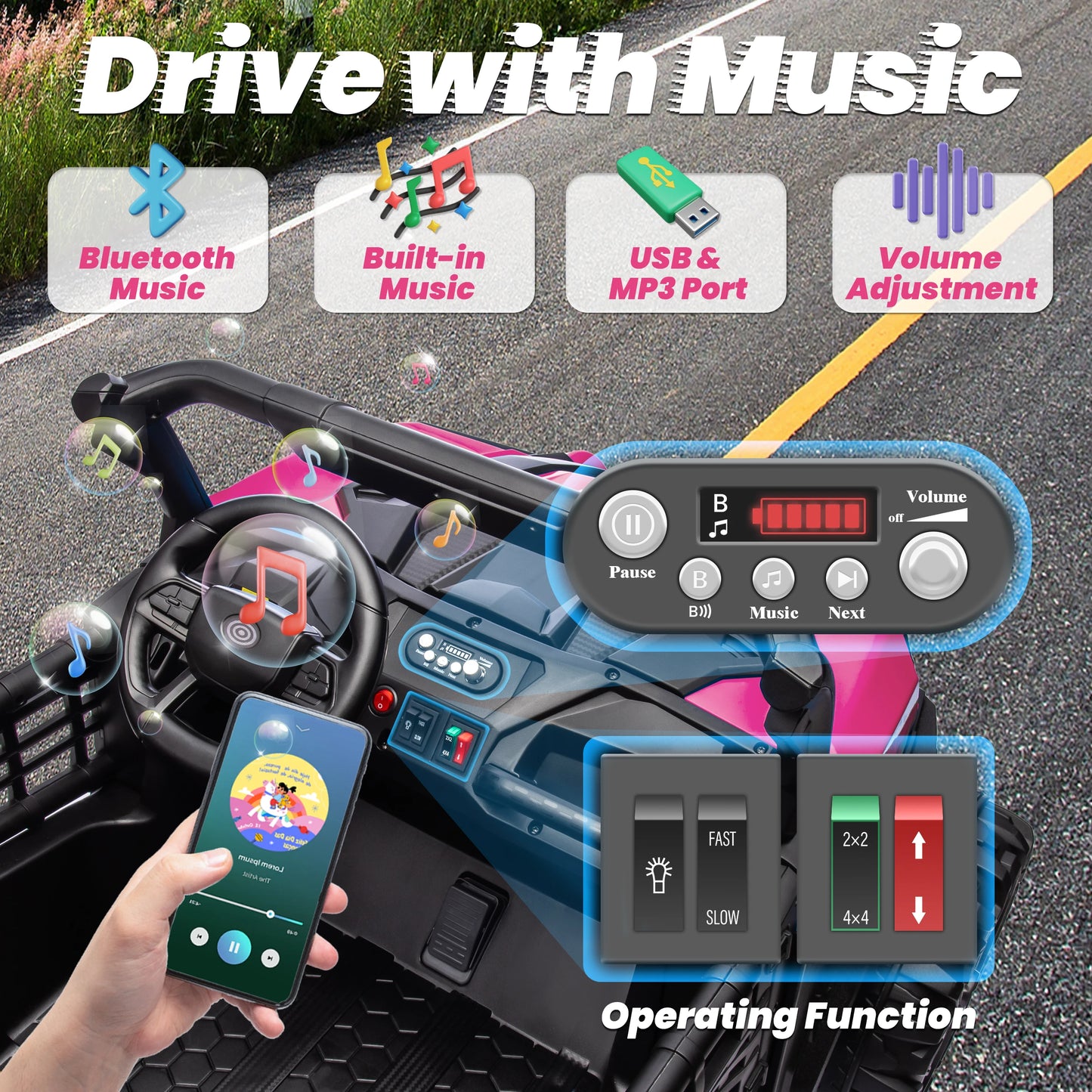 Joyracer 24V 4WD 2-Seater Ride-On UTV – Off-Road Electric Car with 4x200W Motors, Remote Control, LED Lights & Bluetooth