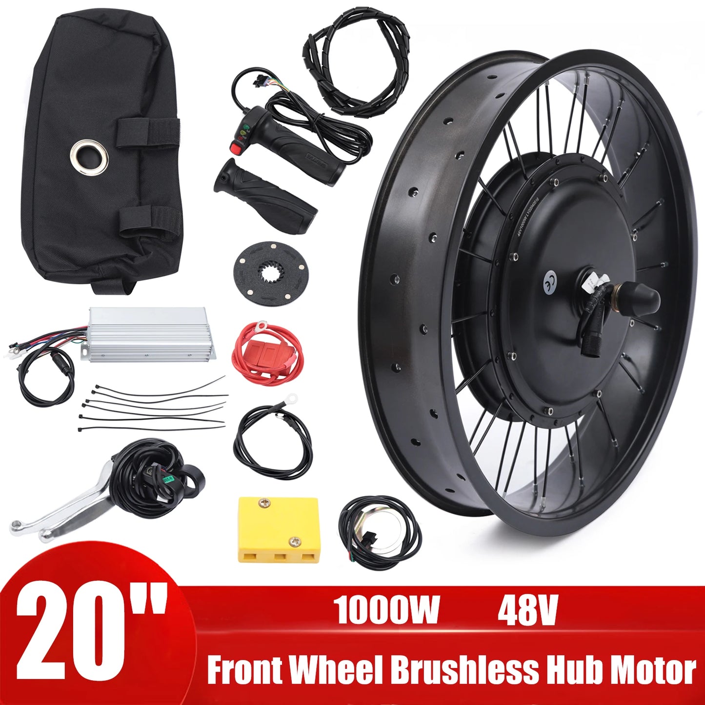 Electric Bicycle Conversion Kit 20" – 48V 1000W Front Wheel E-Bike Motor Kit