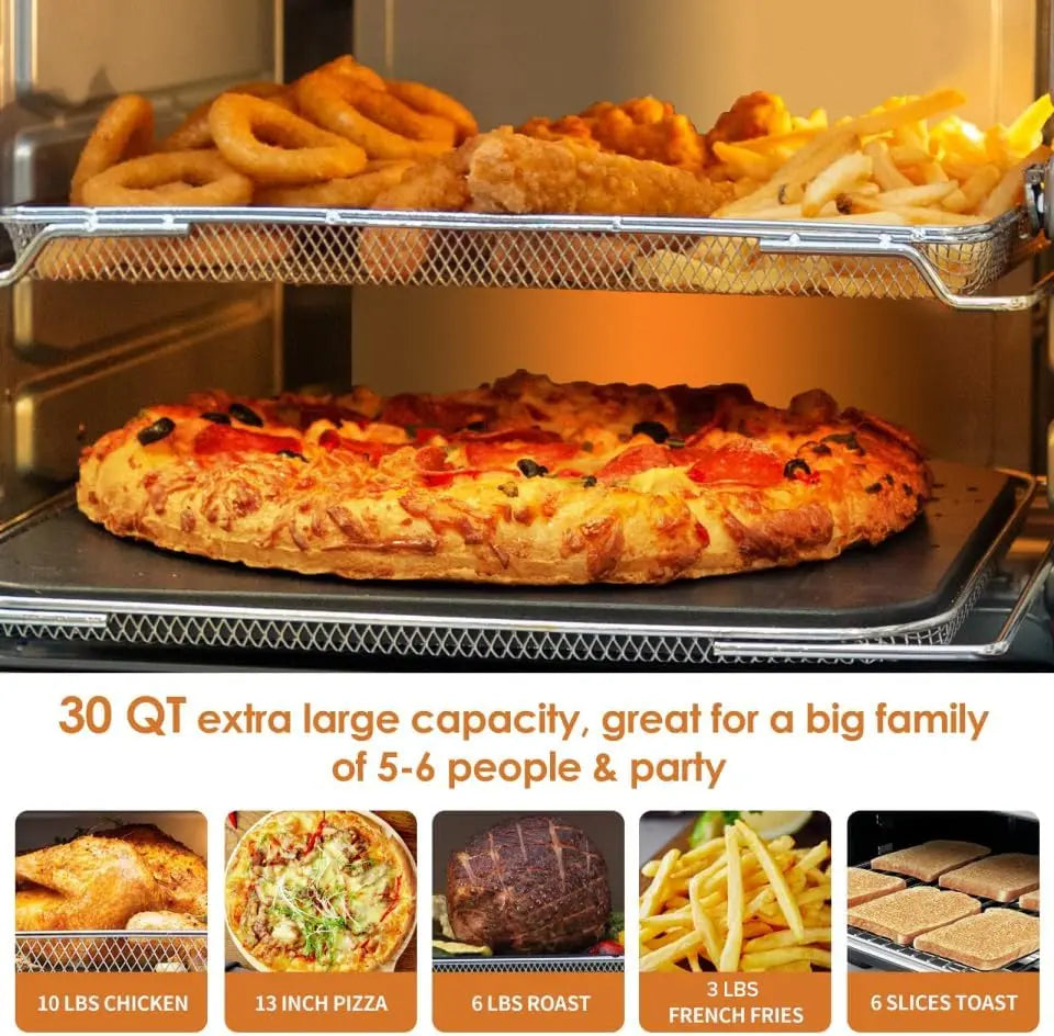 112-in-1 Air Fryer Toaster Oven Combo with Smart Grill, Adjustable Heating for Pizza and Roast, Stainless Steel, 30QT