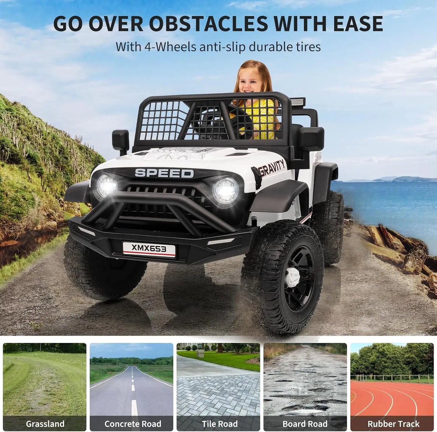 12V Ride-On Car for Kids with Remote Control – 3 Speeds, LED Lights, Music & Safety Belt Electric Vehicle for Ages 3–6