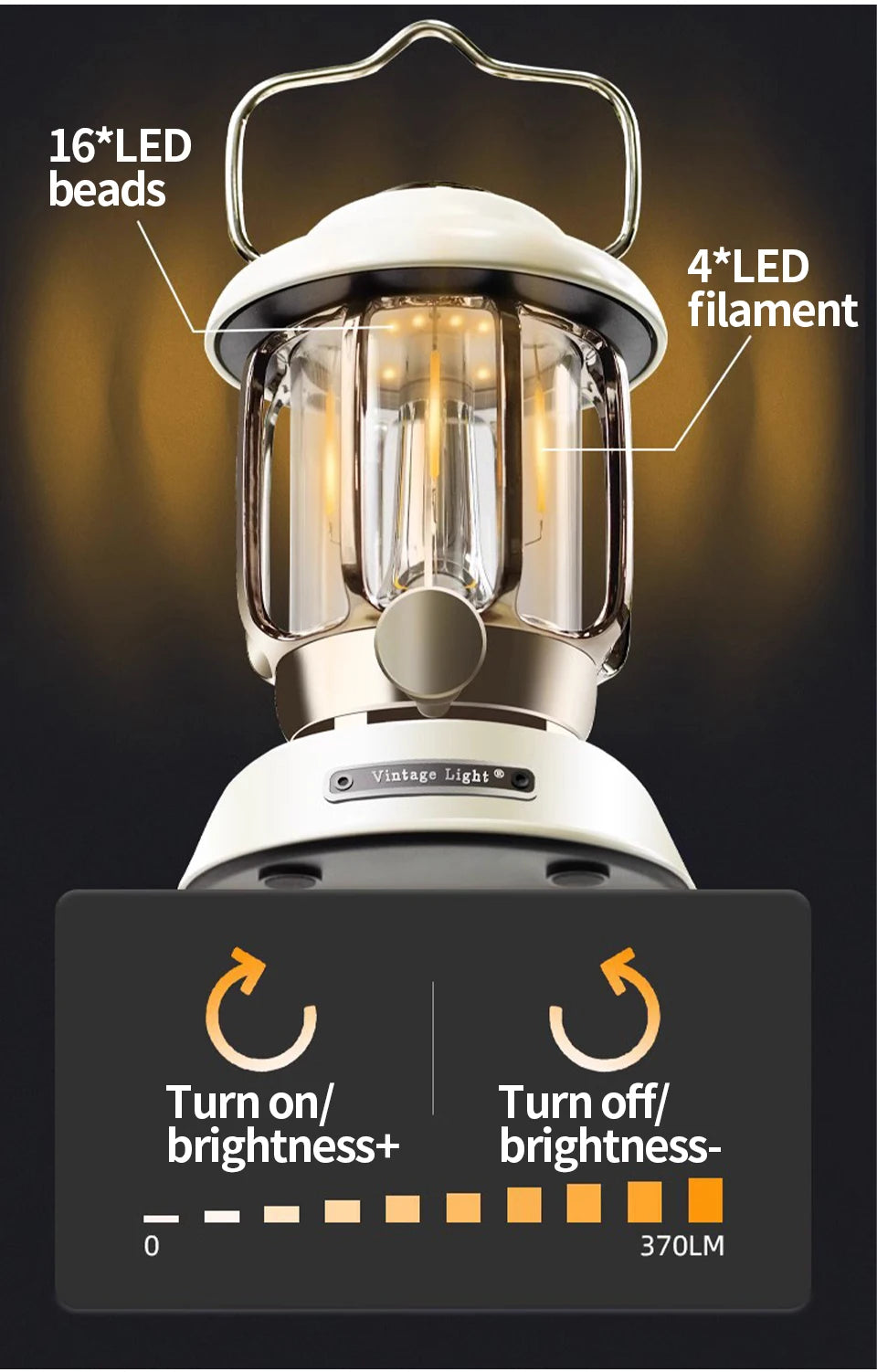 Outdoor Vintage Camping Lantern USB Rechargeable Retro LED Light Portable Waterproof Emergency Lamp