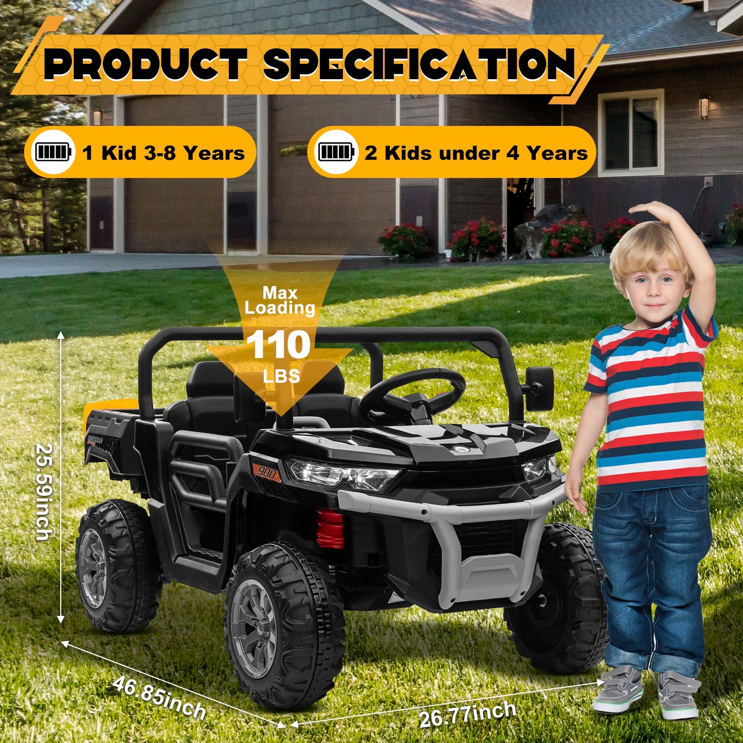 24V 2-Seater Ride-On Dump Truck with 800W Motors, Remote Control & Electric Bed – Off-Road UTV for Kids