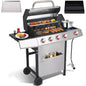 GRIDDLE GRILL COMBO – PROPANE GAS AND CHARCOAL GRILL, OUTDOOR BBQ GRILLS, 4 BURNER PROPANE STOVE WITH GRIDDLE, CAST IRON GRATES