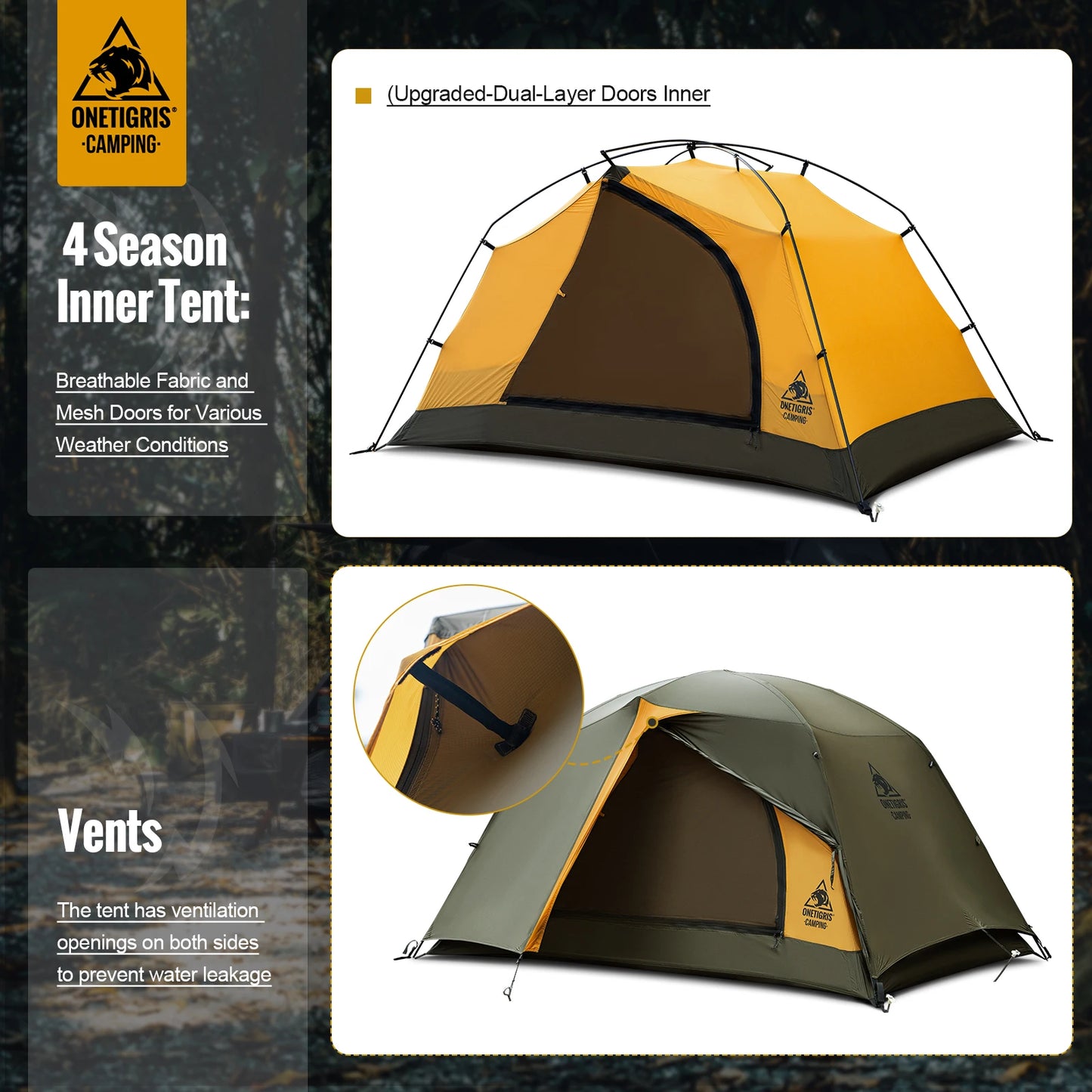 OneTigris STELLA 4 Season Camping Tent – Lightweight Waterproof Backpacking Tent for 1-2 Person Outdoor Adventures