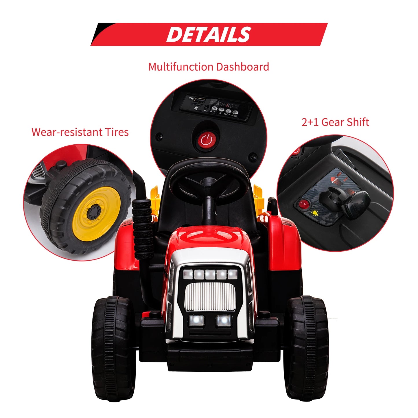 Kids Ride-On Electric Tractor with Remote Control & Trailer – 12V Battery 25w/35w, EVA Tires, Headlights & Bluetooth Music