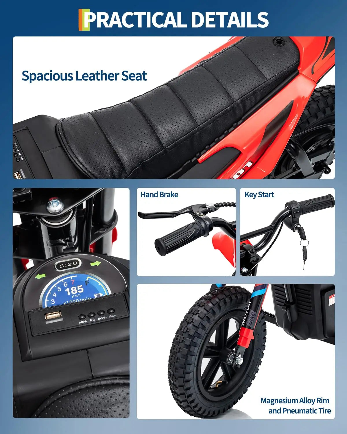 24V 350W Kids Electric Dirt Bike – Ride-On Motorcycle with Bluetooth, Suspension, and Realistic Off-Road Performance