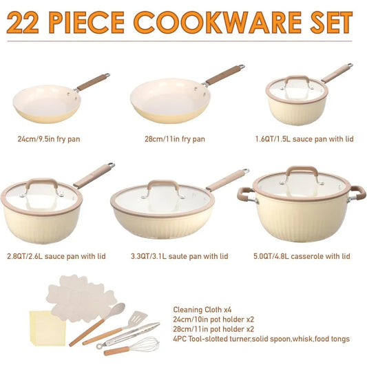 22-Piece Nonstick Ceramic Cookware Set – Pots, Pans & Kitchen Tools
Induction-Compatible Cookware with Stay-Cool Handles