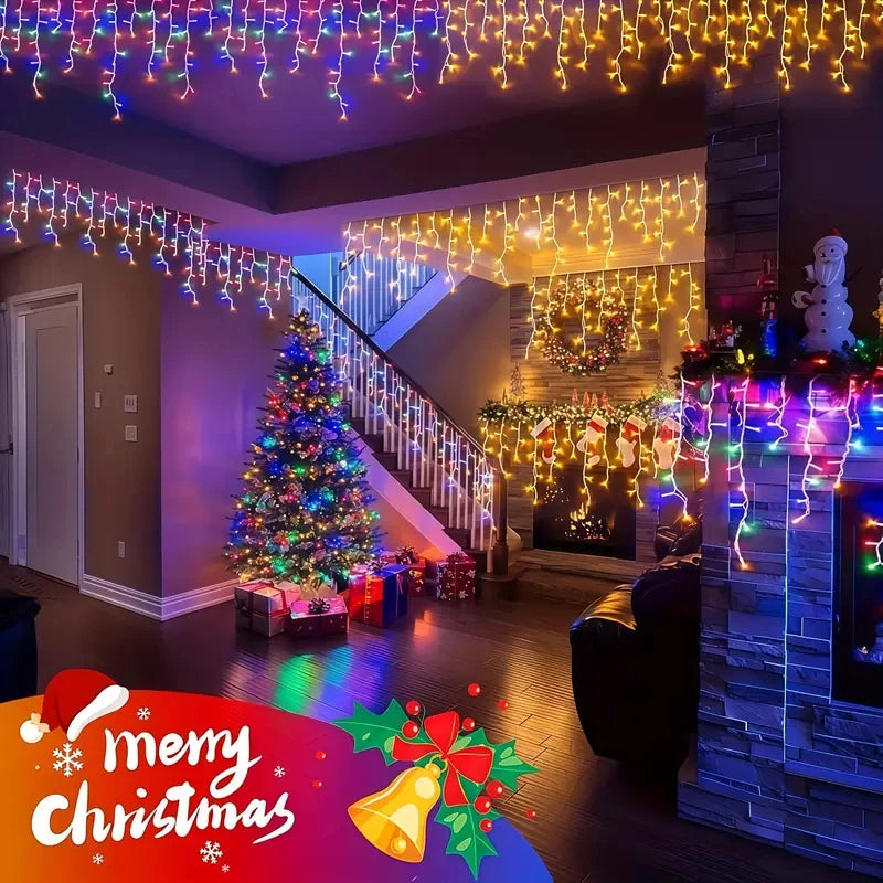 Solar LED Eaves Icicle String Lights 8 Lighting Modes Outdoor Waterproof Christmas Decorations