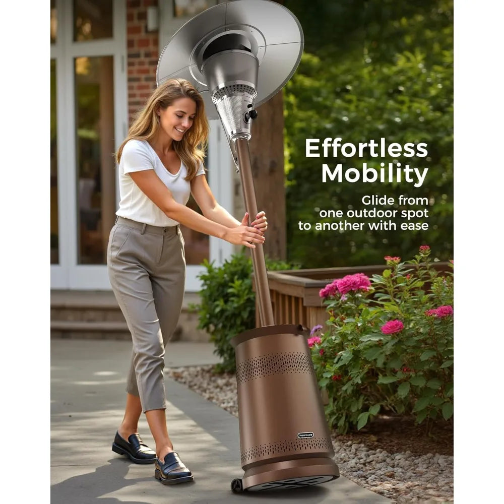 Patio Heater for Outdoor Use With Adjustable Heat Focusing Top, Portable Propane Patio Heater with Wheels, Stainless