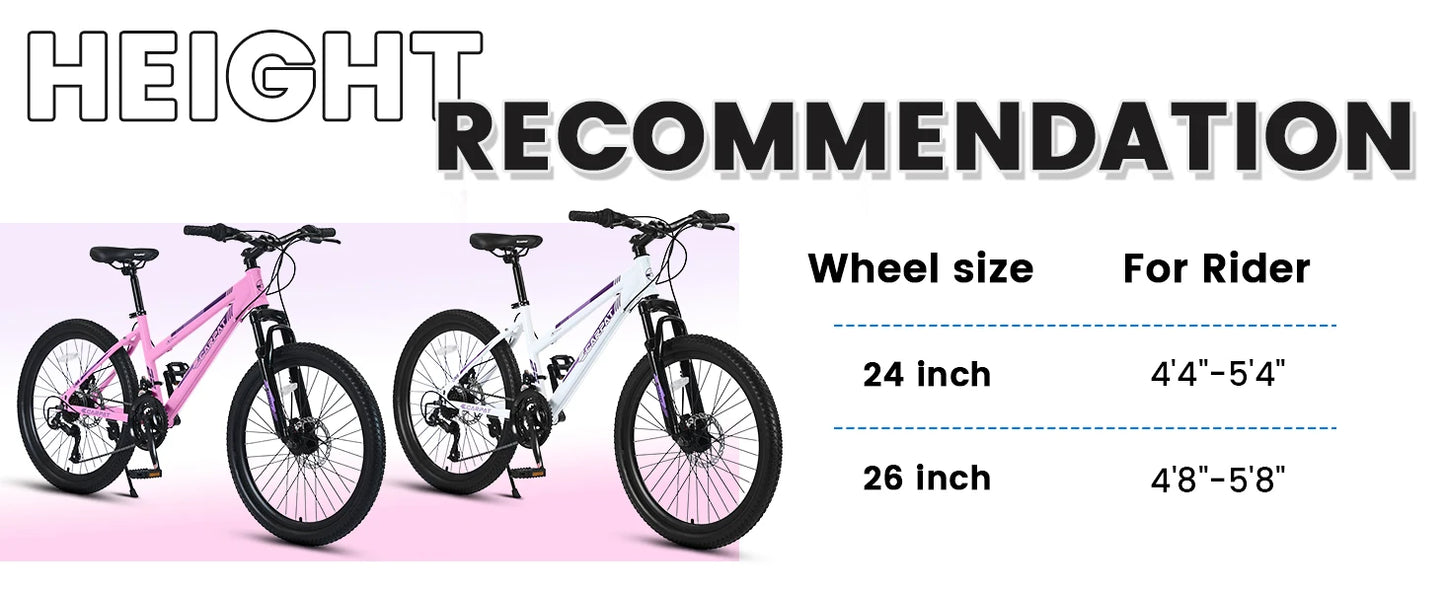 24/26” Women’s Mountain Bike – 21 Speed Steel Frame with Dual Disc Brakes