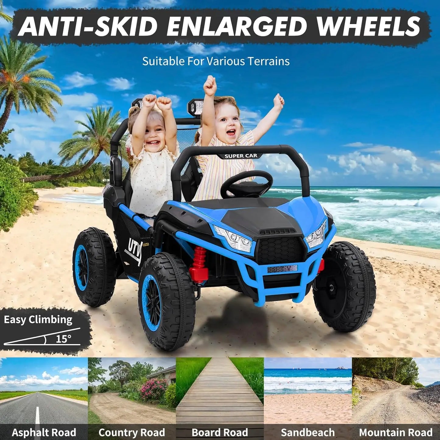 2-Seater 24V Kids UTV Ride-On Car with Remote Control – 400W Motors, 4-Wheel Suspension, LED Lights & Music for Ages 3+