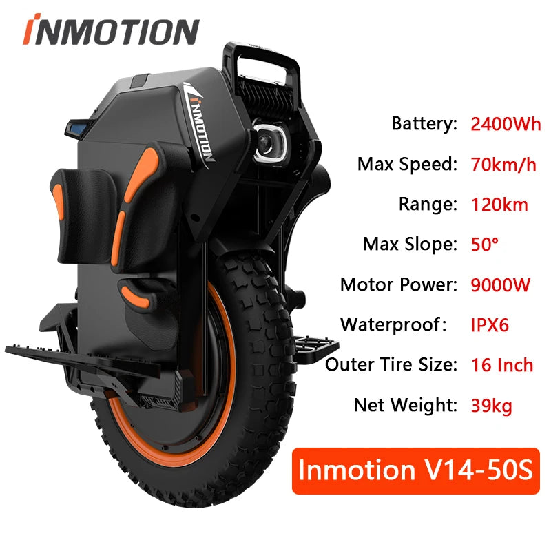 INMOTION Adventure V14 Electric Unicycle 70km/h Speed 134V 2400Wh 50S Motor C40 9000W High Torque EUC Unicycle Wheel