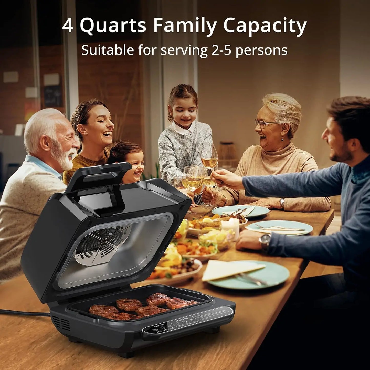 7-in-1 Smokeless Indoor Electric Air Grill Fryer Combo with See-Through Window