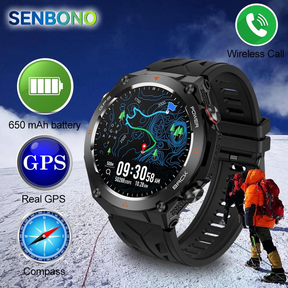 SENBONO KC82 GPS Smart Watch – 1.45” HD IPS Display, Built-in GPS, Bluetooth Calling, Military-Grade Sports Watch